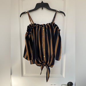 Mileage Off the shoulder Navy and Orange Stripped Blouse M